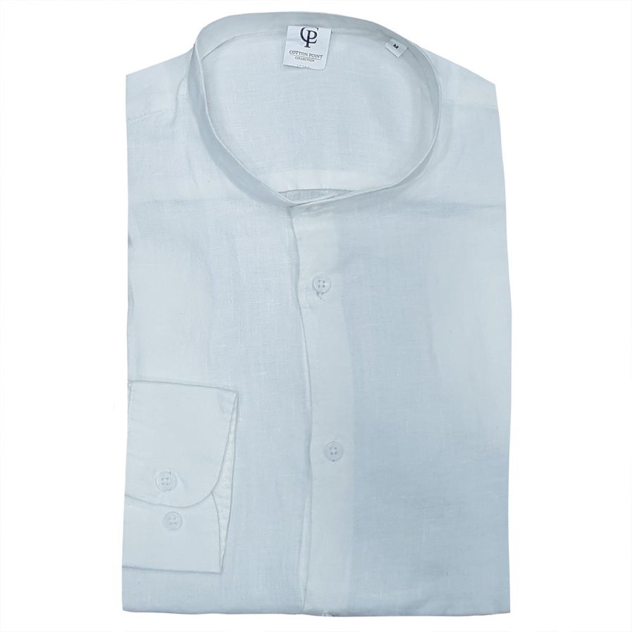 Ανδρικό πουκάμισο λινό Μάο λευκό