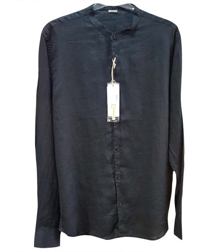 Ανδρικό πουκάμισο λινό Μάο μαύρο