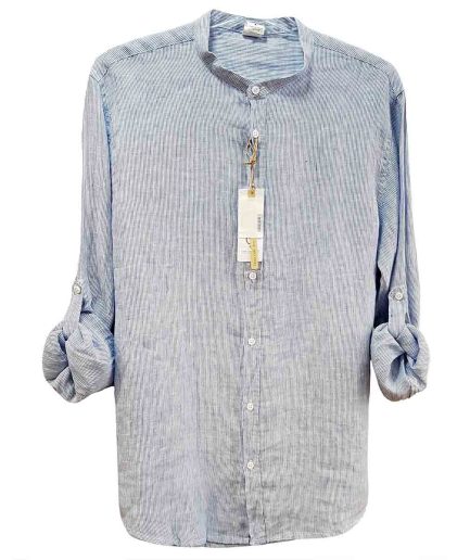 Ανδρικό πουκάμισο λινό Μάο Σιέλ Ριγέ