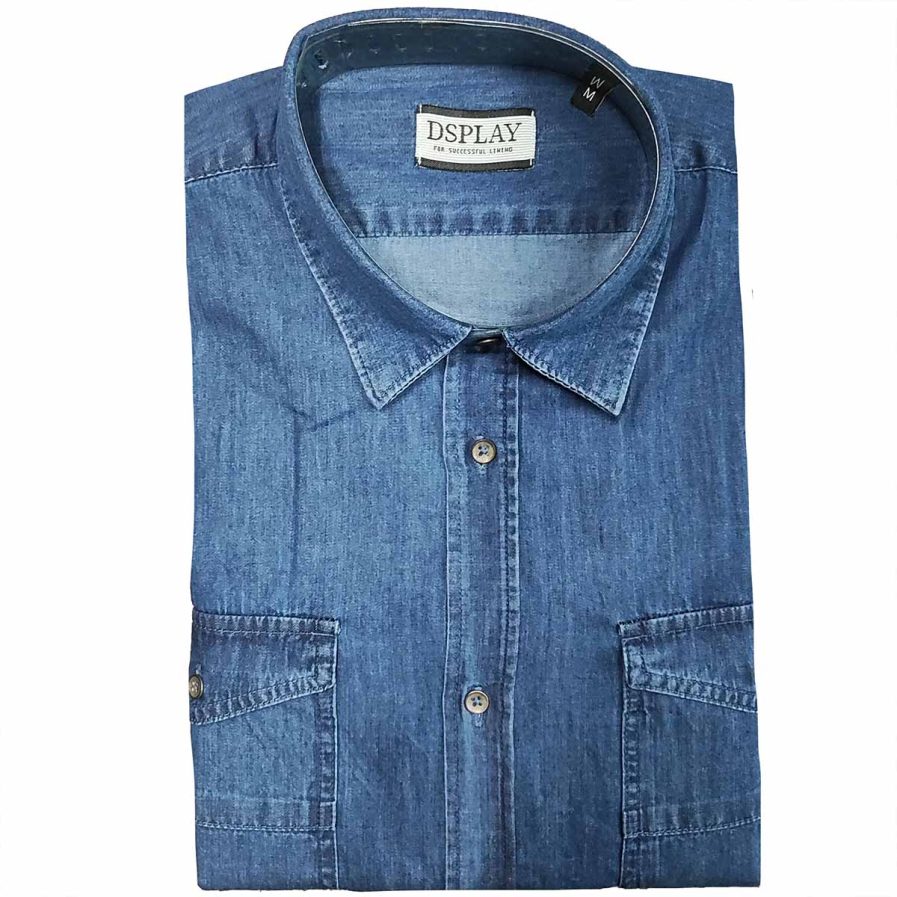 Ανδρικό πουκάμισο τζιν DJ231751 L.Blue